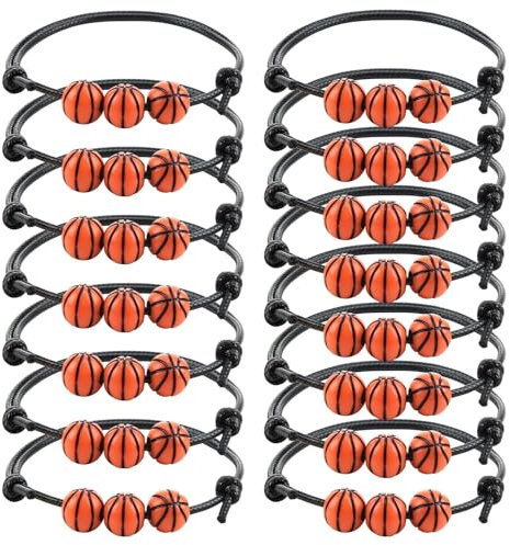 Duluok 15 Stück Geflochtenes Basketball Armband, Geflochtenes Basketball Perlenarmbänder, Verstellbares Basketball Charm-Armbänder, Perfekt als Geschenke für Basketballfans und Spieler