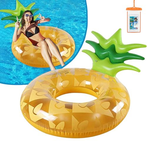 Aufblasbarer Pool-Schwimmer Ananas-Schwimmring, 98 cm, riesiger Lounge-Schwimmfloß, Gummi-Poolschlauch für Erwachsene, Kinder, Sommer, Outdoor, Strand, Party, Wasserspaß-Dekoration