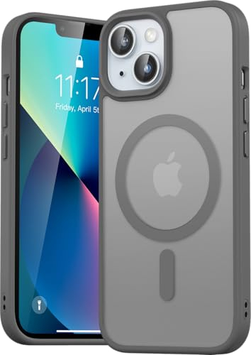 Natiiozie Magnetisch Hülle Kompatibel mit iPhone 13/iPhone 14, Matt Handyhülle Kompatibel mit MagSafe, Stoßfest Kratzfest Schutzhülle Nie Vergilbung rutschfest Rückseite Case 6,1 Zoll Grau