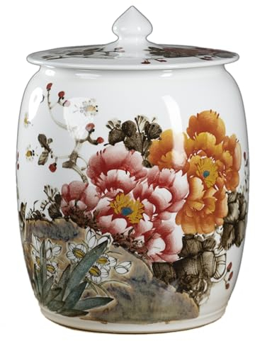 SanzIa Ceramic Grain Dispenser, Vintage Rice Cylinder with Airtight Lid, Kitchen Organization for Rice, Soybeans, Corn, Flour, Oatmeal, Gift Jar (Size : Capacity 25kg/881oz)