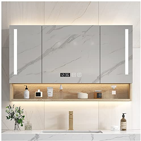 LAMEDOAT Armoire de Salle de Bain rectangulaire éclairée par LED avec Miroir, Armoire de Salle de Bain avec lumières et Organisateur de Rangement Anti-buée (Couleur : Beige, Taille : 120 cm)