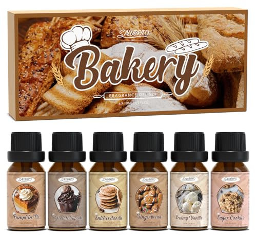SALUBRITO Sweet Bakery Essential Oils Set, Autumn Fragrance Oils for Diffuser, Candle, Soap Making Scented Oil, Cinnamon, Spiced Cider, Pumpkin Pie, Coffee Cake, Gingerbread, Vanilla Aromatherapy Oil