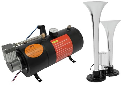 Train Kit klaxon à air avec compresseur d'air 12 V 150 PSI Réservoir 3 L avec manomètre pour bateaux, voitures, machines automatisées