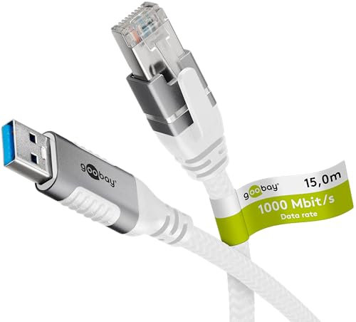 goobay Cavo da 15 m LAN a USB 1 Gbit per trasferimento dati - Cavo USB A 3.0 a RJ45 Ethernet CAT 6 per collegare router e notebook o PC - Cavo adattatore LAN per computer portatile, 74164