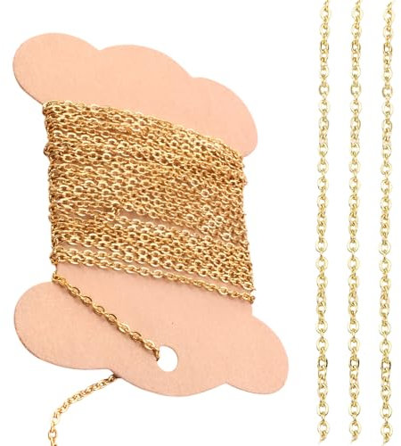 Gold Chain for Jewellery Making Stainless Steel Chains Roll 118 Inches Jewellery Chain Flat Necklace Chain Link for Making Necklace Earring Bracelet DIY Craft Supplies