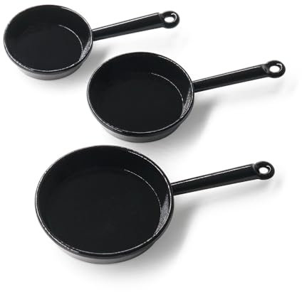Odoria Puppenhaus Küche Bratpfanne Miniatur: 1/12 Maßstab Pfannen Kochgeschirr für Kochen Restaurant - Mini Küchenutensilien Metall Schwarz 3Stk