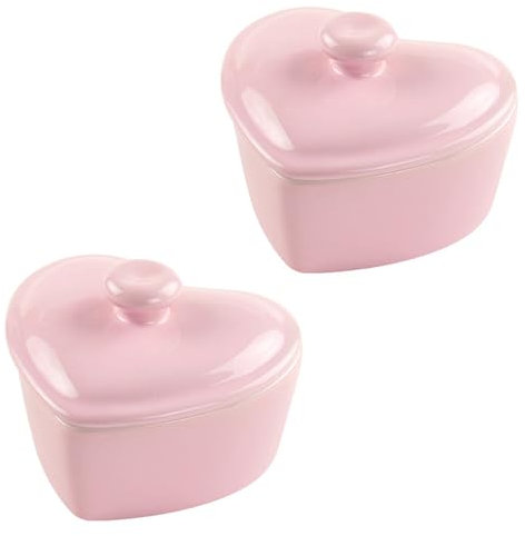 Ciotole a Forma di Cuore in Ceramica, Set Mini Ciotole Cucina, Ciotoline per Aperitivo, Ciotola per Coppette Gelato, Piatti Fondi, Macedonia, Per San Valentino, Matrimonio (Rosa Con Coperchio 2 Pz)
