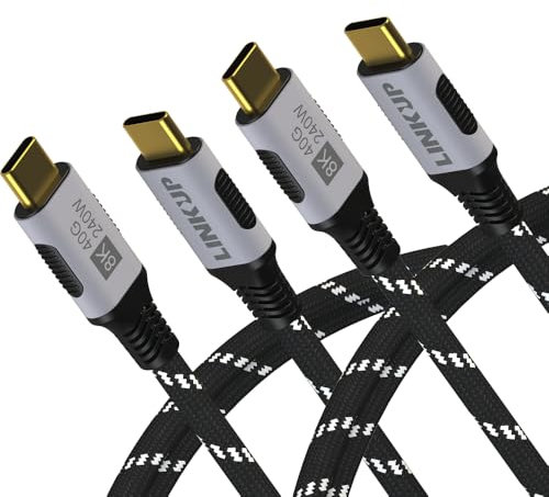 LINKUP - USB 4.0 240W 40Gbps Type-C Thunderbolt 4 Cable [1.8m 2-Pack] 8K@60hz Video Super-fast Data Charging Durable Sleeved Compatible with iPhone 15/16 Pro/Max MacBook Pro/Air iPad Pro Galaxy S23
