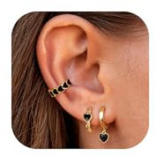 YADOCA 3 Paar Ohrringe Silber 925 Set für Damen Hypoallergene Schwarze Herz Ohrringe Klein Creolen Gold