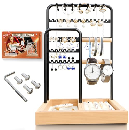 WTZWYFWJ Présentoir à Bijoux,Porte Bijoux Femme Pour Colliers,Presentoir Collier Avec Plateau Pour Boucles D'oreilles,Porte Bijoux Femme Pour Colliers, Bracelets, Boucles D’oreilles, Bagues(Noir)