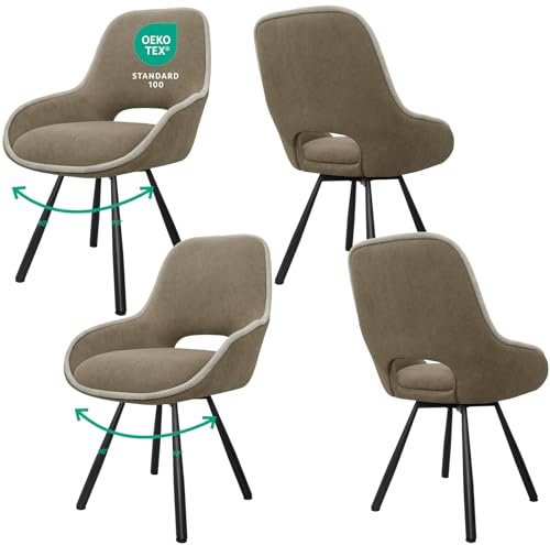 JIJIAN Drehbare Esszimmerstühle 4er Set mit Niedrigen Armlehnen, Drehbar 180°, Essstuhl mit Automatischer Selbstausrichtung, Drehstuhl Esszimmer, Küchenstuhl Drehbar, Braun