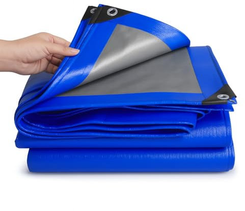 Paluplus Telone Copritutto Occhiellato colore Grigio e Blu, Telo Protettivo da 245gr/m2, Impermeabile e Isolante, Angoli Rinforzati e Borchie in Metallo, per barche, auto, legna -1342F-5 (4x5 Metri)