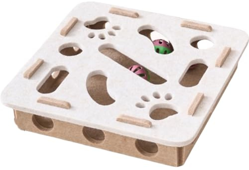 Suoumwa Cat Puzzle Toy Felt Puzzle Box with Ball for Indoor Exercise Sports Entertainment Toy for Indoor Cats White