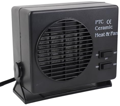 Eacam Défros de Pare-brise Portable, Chauffage de Voiture et Dégivrage avec Ventilateur de Chauffage en Céramique pour Voiture, 12V 300W Noir, Chaleur Instantanée, Support de Montage