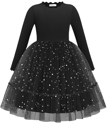 Arshiner Mädchen Kleider Tüll Glitzer Partykleid 2-7 Jahre | Faltenkragen, Rüschenmanschetten, A-Linie, Festliche, Party, Elegant, Freizeit, Mode