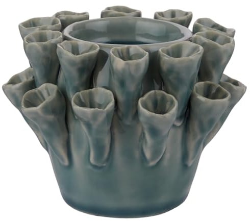 BUTLERS Teelichthalter Ø 9 cm H 7 cm Steinzeug -Coral- Dekoratives Windlicht für Wohnräume | Kerzenhalter für Tisch und Regal