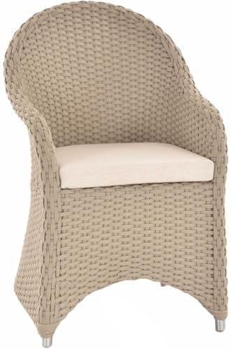 Krines Home Rattansessel Outdoor wetterfest Esszimmer Stuhl für Garten Modern Terrassenstuhl mit Armlehne (Grau Stoffschnur, mit Polster)