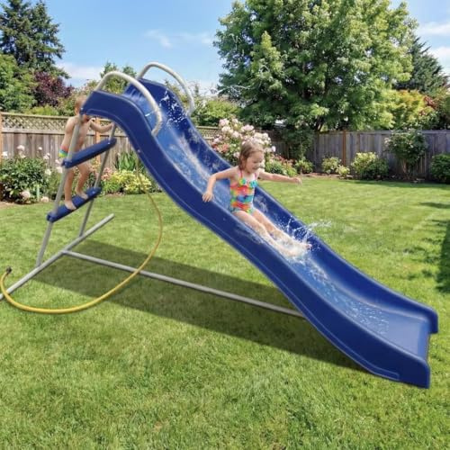 Toboggan extérieur pour Enfants, Toboggan de Jardin de 1,8 m avec Structure en métal et en HDPE, Glissière d'eau avec échelle et accoudoirs,adapté aux Enfants de Plus de 3 Ans