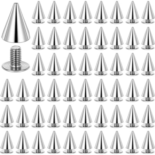100 Pcs Cone Spikes Screwback Studs, Metal Spike Studs Replacement, Cone Spikes Screwback Stud, Screw Back Bullet Stud, for Clothing Leather Jacket Bracelet Necklace Decoration, Silver