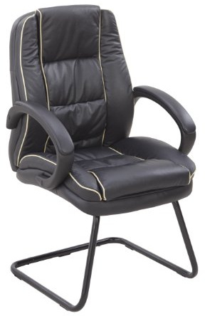 Eliza Tinsley 609AV/LBK Cantilever Framed Leather Faced Visitors Armchair with Contrasting Piping - Black