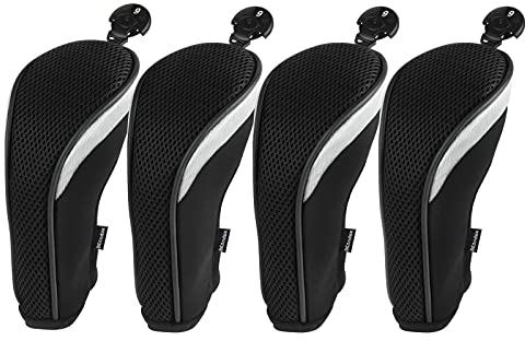 Andux Mesh Golf Hybrid Club Head Covers with Dial No. Tags 4Pcs Black