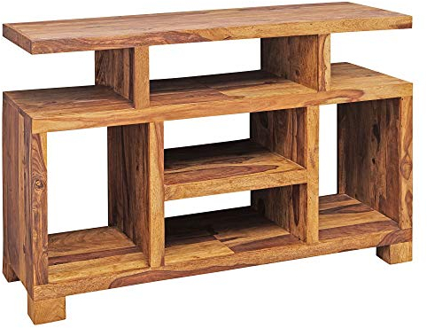 Wohnling Sideboard Sheesham Massivholz 115 x 76 x 40 cm Landhaus-Stil, Fernseh-Kommode mit Staufächern, TV-Schrank Anrichte Echt-Holz mit 4 Standbeinen