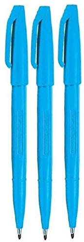 Pentel Sky Blue Original Sign Pen S520 Fibre Tip Marker Pens Colour Fineliner 2mm Nib 1mm Line Width (Pack Of 3)