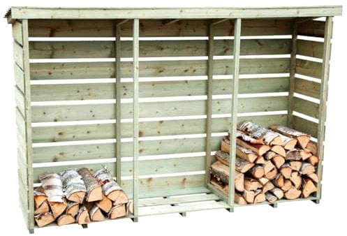 Charles Bentley FSC Certified, Triple Log Store, Garden, Wooden Log Store, Heavy Duty, Firewood Storage, Kindling, Treated Wood, Slatted Design, Slanted Roof, Raised Floor, Spruce (237x152x56cm)