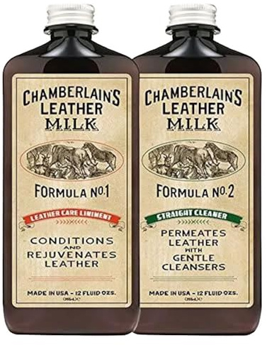 Chamberlain‘s Leather Milk - Nr. 1-2 - Set aus Leder-Conditioner & Reiniger - Naturbasis/ungiftig - 2 Auftragepads 2 Größen - 0.35 L