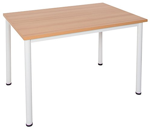 Dila GmbH Schreibtisch/Besprechungstisch in verschiedenen Größen und Farben weißes Metallgestell Konferenztisch Arbeitstisch (B: 120 cm x T: 60 cm, Buche)