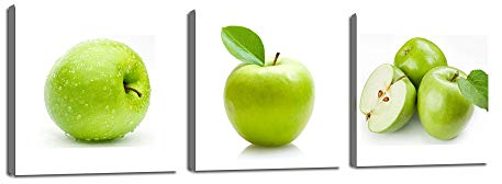 Yatsen Bridge 3 Stück Wandkunst grüne Äpfel Leinwand Obst Design elegante Lebensdrucke Dekor gerahmt fertig zum Aufhängen – modernes Kunstwerk Gemälde moderne Bilder Küche Esszimmer Heimdekoration