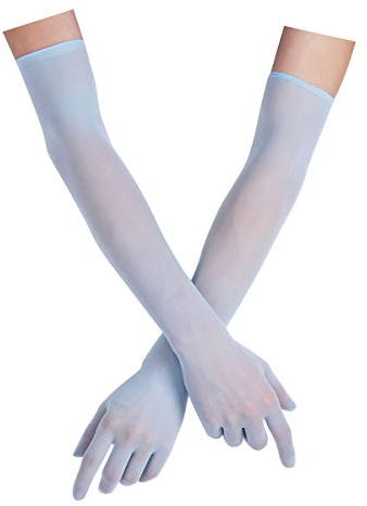 Agoky Damen Frauen Handschuhe Halb-Transparent sexy und elegante Handstulpen bis zum Ellenbogen halterlose Strümpfe für Arme Blau One Size