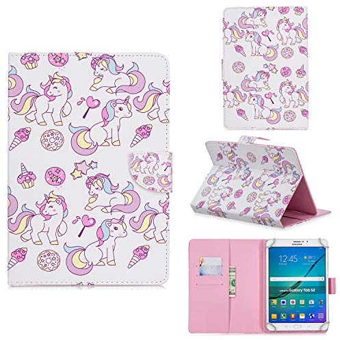 Custodia Universale per 8 Tablet, Portafoglio Cover Protettiva con Tasca per Schede per Huawei MediaPad T3 8,Galaxy Tab S2 8.0,Fire HD 8,Lenovo TB-8504X/Tab 3 850F,iPad Mini 4/3/2/1, Unicorno