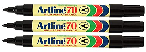 ARTLINE Set mit 3 Markern 70, Permanent, dokumentenecht, Aluminiumgehäuse, konische Spitze, 1,5 mm, Schwarz
