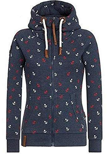 Newbestyle Jacke Damen Sweatjacke Hoodie Sweatshirt Oberteile Damen Pullover Kapuzenpullover Pulli mit Reissverschluss,Dark Blue,L
