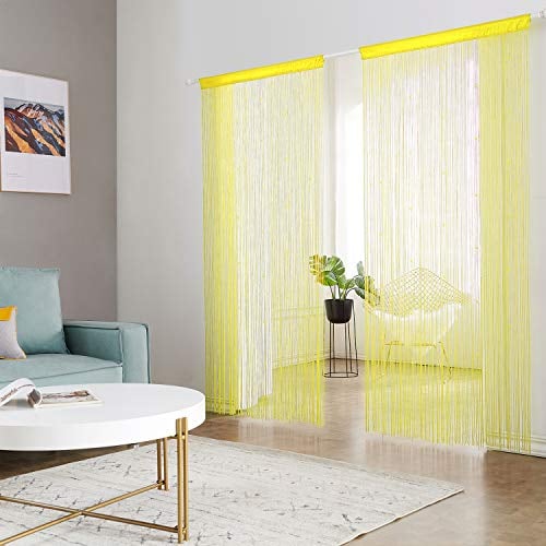 HSYLYM String Curtains Spaghetti Door Beads Light Weight Colourful Dense Bead Curtains for Party Decorations,Yellow,90x200cm