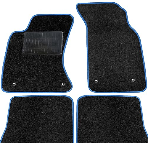 moto-MOLTICO Fußmatten Auto - Velours Autoteppiche passend für Audi A4 B9 A5 II Sportback - 4-teiliges Set - Schwarze Automatten mit Blauen Ziernähten