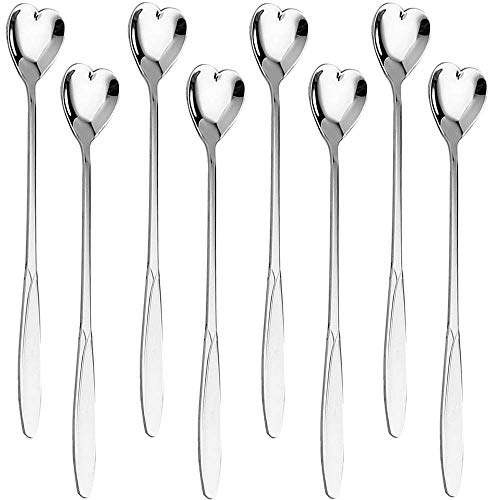 Falytemow Lot de 8 cuillères en acier inoxydable 304 pour café, thé, dessert, boisson, milkshake, vaisselle (8 pièces en forme de cœur argenté)
