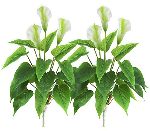 Ollain Künstliche Calla-Lilien, Blumenstrauß, Pflanzen, Kunststoffblumen, künstliche Blätter, Grünpflanzen, Sträucher, Zuhause, Garten, Party, Hochzeit, Dekoration (grün-weiß)