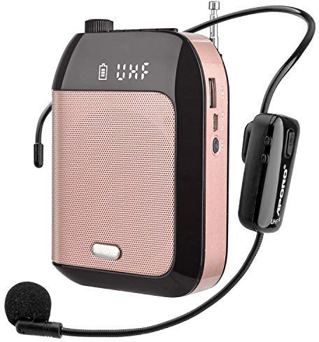 JCWY Amplificateur de Voix sans Fil UHF, Système de Sonorisation Rechargeable de 15W (2400mAh) avec Microphone Casque sans Fil pour Enseignants, Guide Touristique et Autres