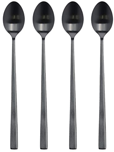 BITZ Latte-Macchiato-Löffel, Langer Löffel aus Edelstahl für Kaffee-Getränke, Länge 20 cm, 4 Stck, Schwarz
