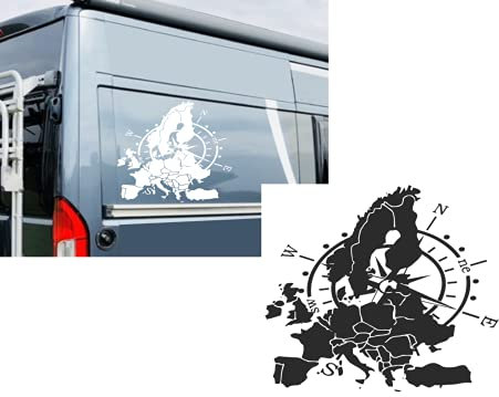 Generisch Europa/Kompass Aufkleber, Silhouette Aufkleber (308/7) (weiß matt, 20 x 18 cm)