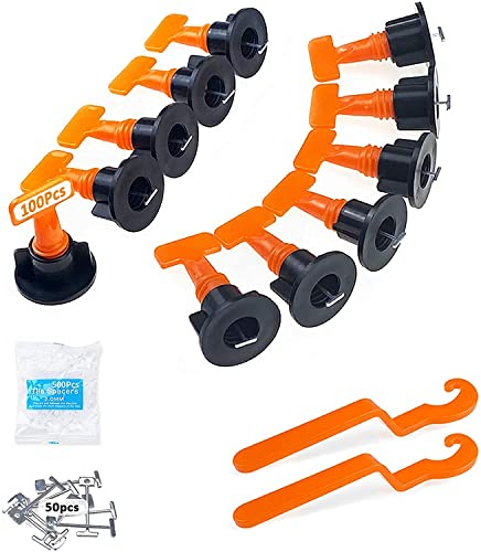 Storystore Tile Leveling System 200pcs Tile Levelers Spacers with 2mm Tile Spacers 1000pcs, 4pcs Special Wrenches and 100pcs Steel Pins, Reusable Tile Leveling System Kit for Building Floors Walls