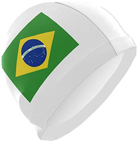Dallonan Bonnet de bain unisexe en polyester pour adulte Motif drapeau du Brésil Blanc