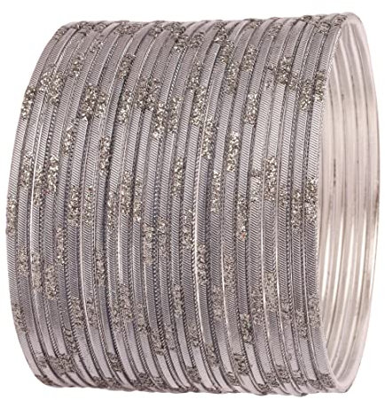 Touchstone Armreif mit indischem Bollywood-Design, graviert, mit Strasssteinen, Grau, Pastellfarben, 24 Stück