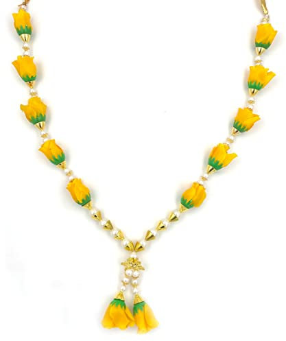 Bhakti Lehar ( Size: 16 Inch ) Yellow Rose Flower Garland for Photo Frame and God Idol / Artificial Pearl Moti Gulab Mala Haar (Yellow)