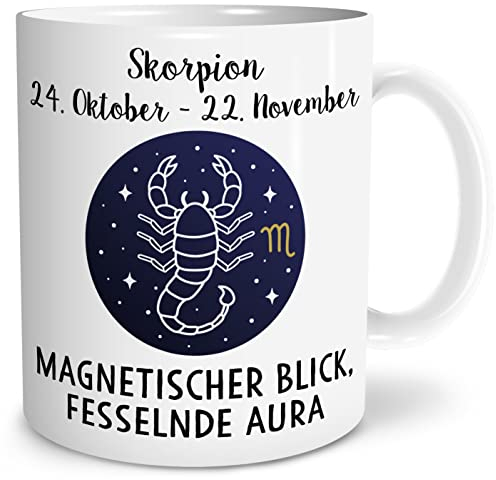 OWLBOOK® Sternzeichen Skorpion Tasse mit Spruch mit Sternzeichen zum Geburtstag Keramik 300 ml