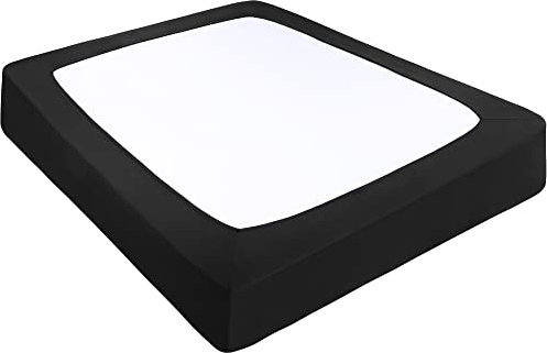 PiccoCasa Housse de sommier tapissier en Tissu Extensible Enveloppant sur Les 4 côtés sans Plis, pour la Maison, Housse de Matelas élastique pour Matelas jusqu'à 35,6 cm, Noir, Super King Size