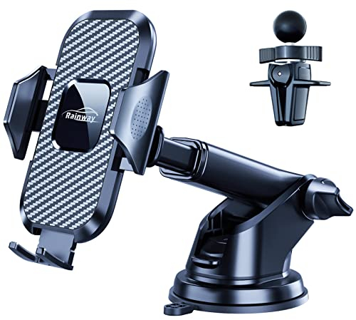 Rainway Handyhalterung Auto Saugnapf & Lüftung 3 in 1, Handy Halterung Auto Zubehör mit Universal Clip, 360° Drehung Handyhalter Auto Handyhalterung KFZ Kompatibel mit iPhone Samsung USW
