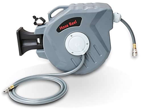 Lospitch Avvolgitubo automatico per tubo dell'aria compressa, 20 m, attacco 1/4, supporto per tubo da parete, avvolgitubo girevole a 180°